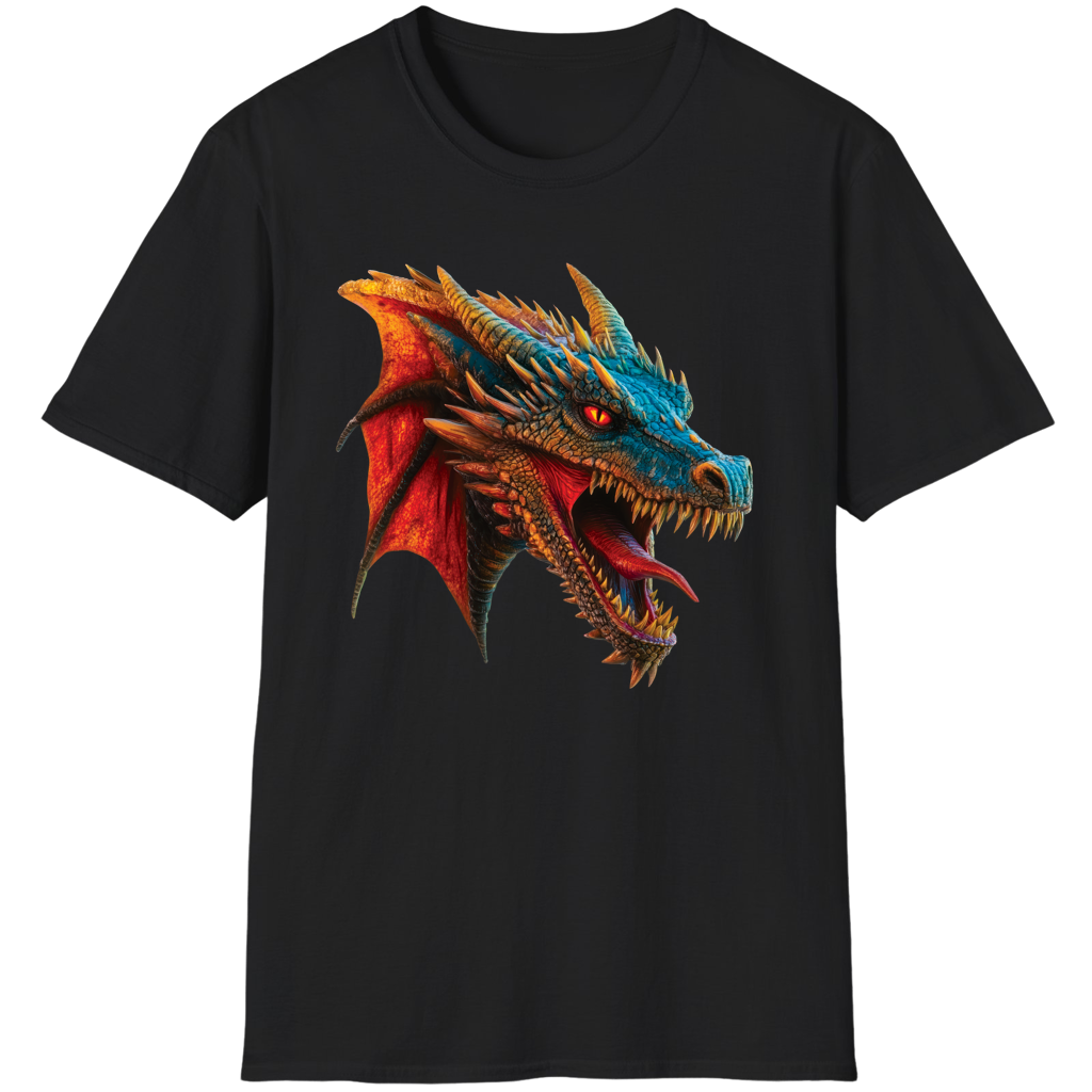 Beautiful Red and Blue Dragon Fantasy Art Sharp Teeth