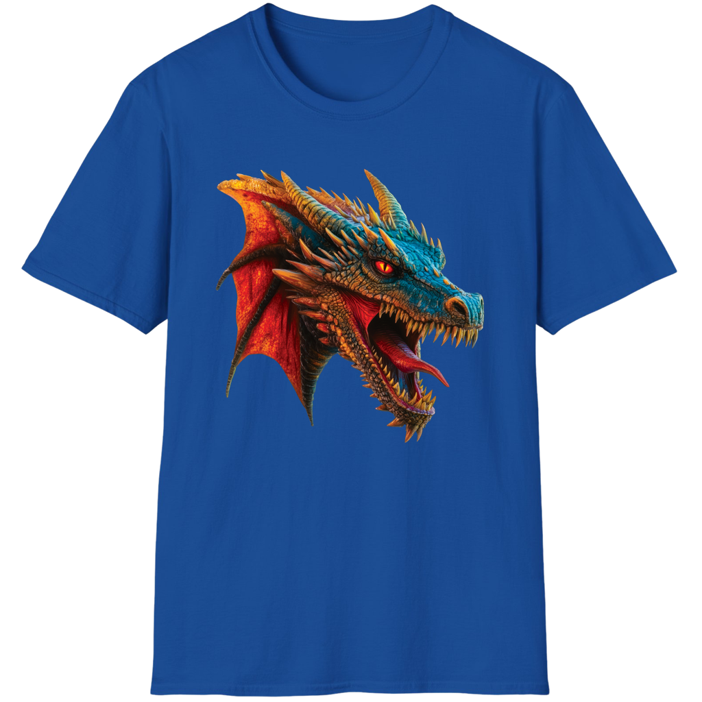 Beautiful Red and Blue Dragon Fantasy Art Sharp Teeth